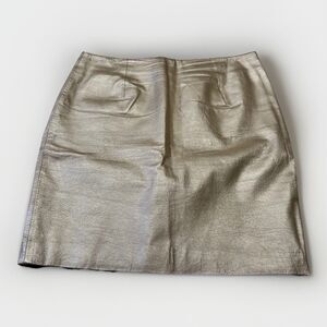 David Benjamin Gold Leather Skirt Size 16 Metallic Pencil Skirt Genuine Leather